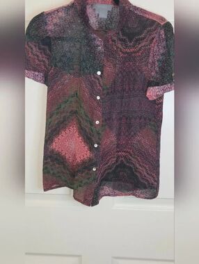 Eccoci 12 Multicolored 100% Silk Stand Collar Bell Shrslv Buttons Up Women Shirt